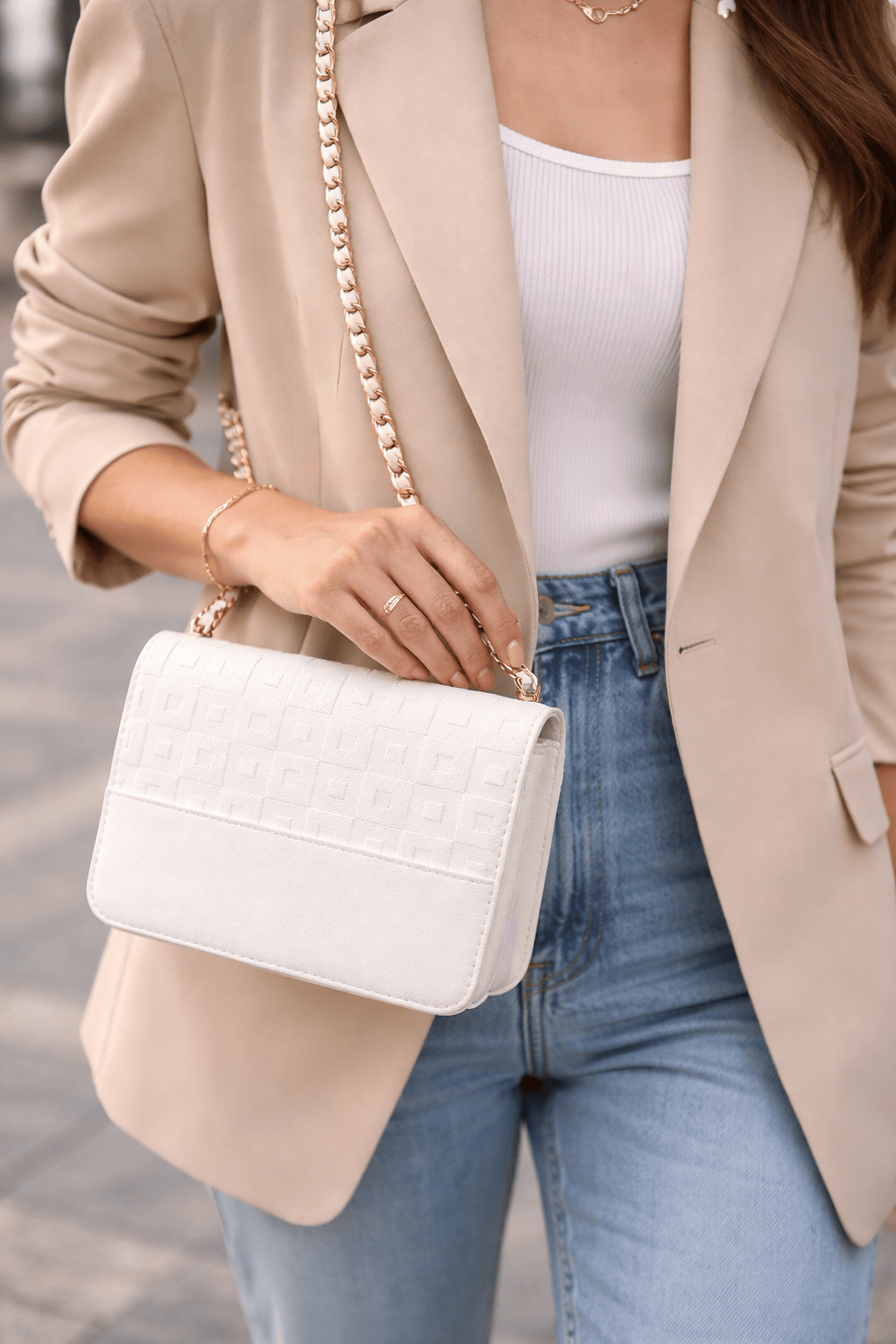 Sac Bandoulière Cuir Blanc - RAYA