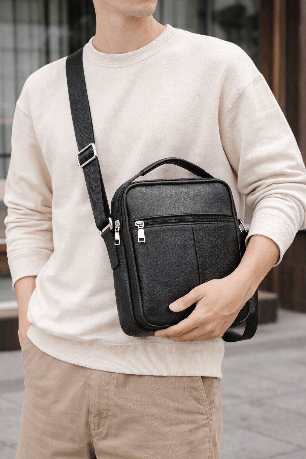 Sac Bandoulière Cuir Noir - HANA